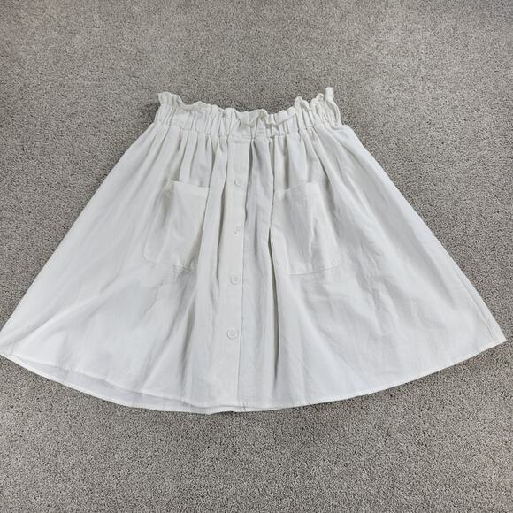 Shein Womens Paperbag Skirt 12 XL White High Waist Front Button Pockets Midi - Picture 1 of 13